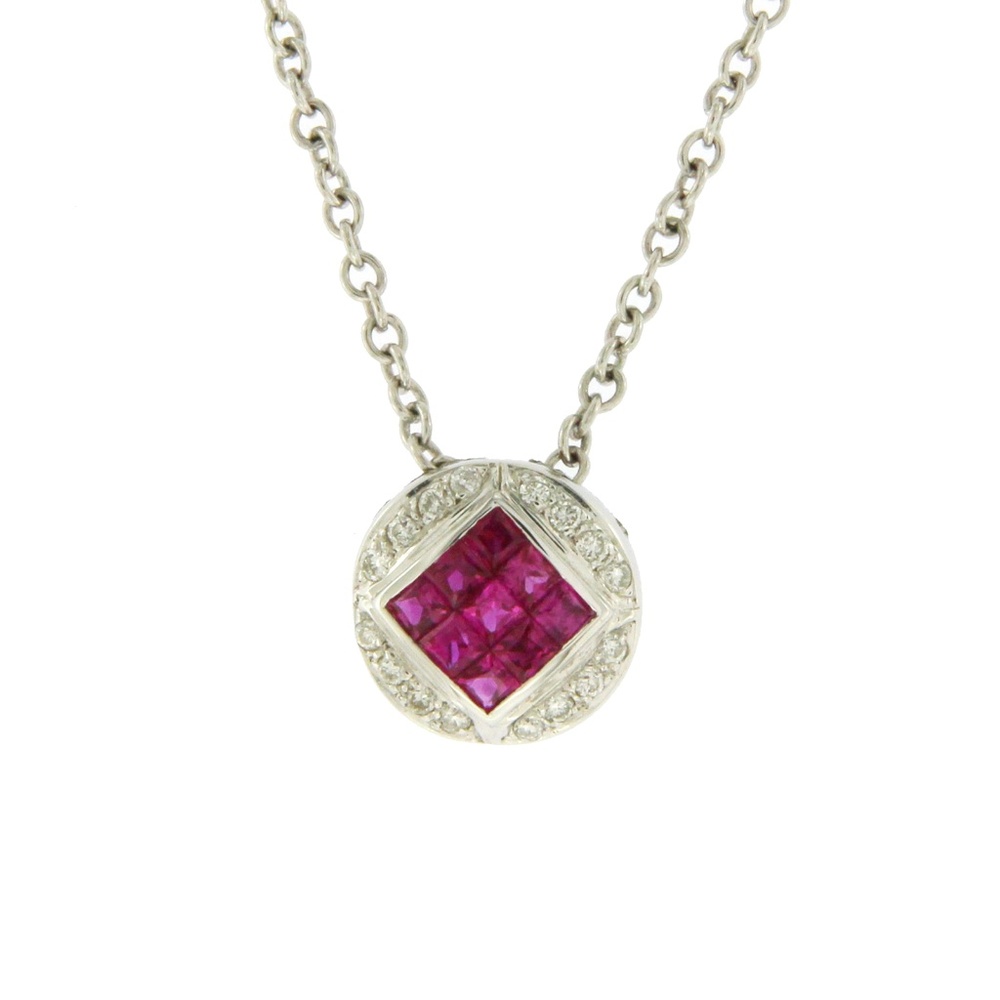 Luxo Jewelry Ruby & Diamonds White Gold Necklace
